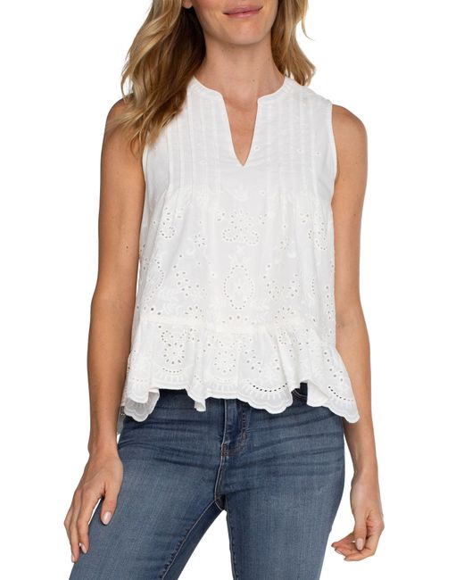 Liverpool Los Angeles White Embroidered Eyelet Sleeveless Top