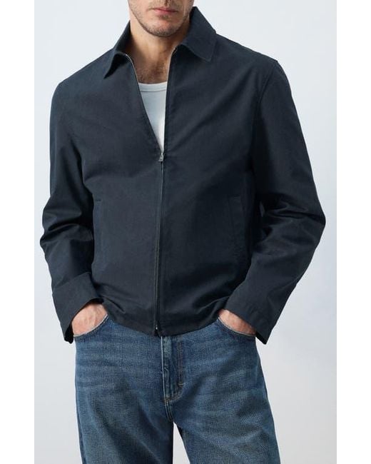 Mango Blue Cotton Blend Jacket for men