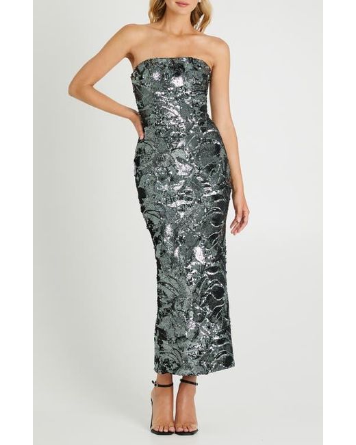 HELSI Green Leslie Pattern Sequin Strapless Gown