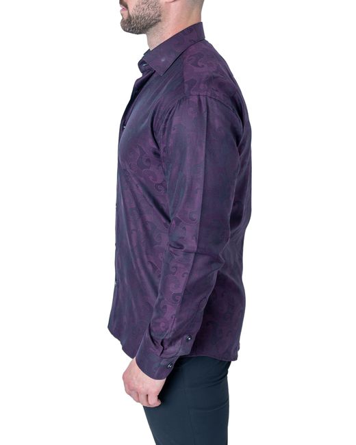 Maceoo Purple Fibonacci Jacquard Contemporary Fit Button-up Shirt for men
