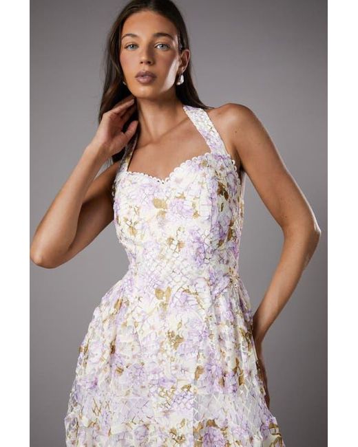 Coast White Printed Lace Halter Neck Midi Dress