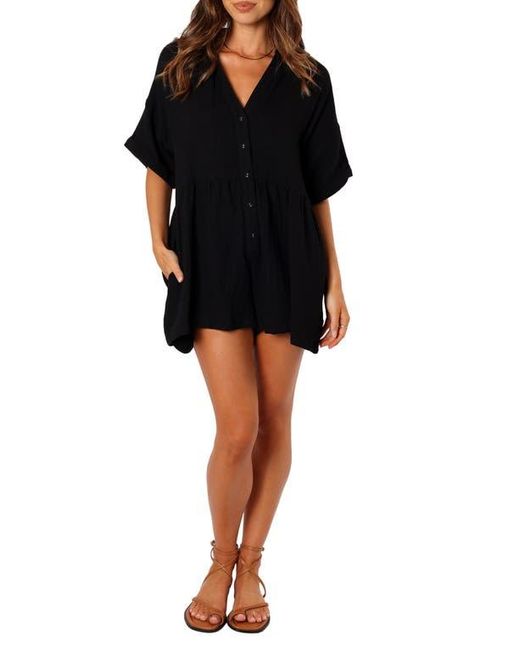 Petal & Pup Black Winny Crinkle Cotton Romper