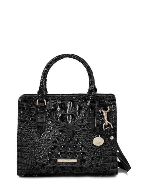 Brahmin Black Cami Croc Embossed Leather Satchel