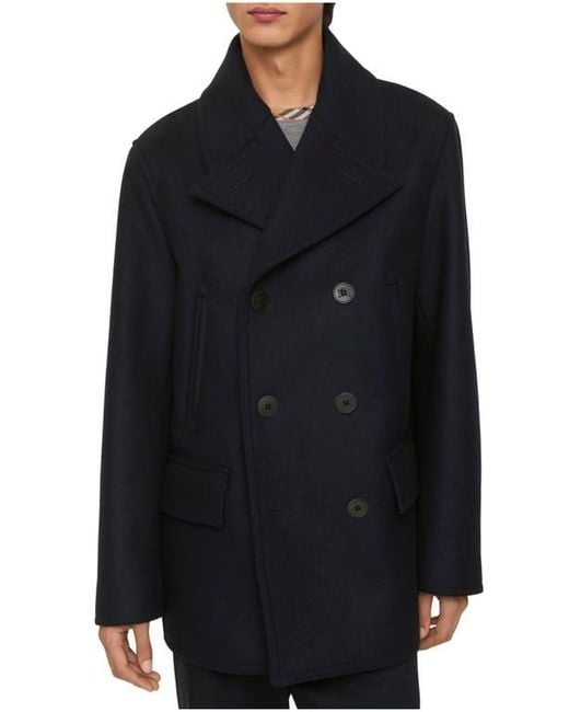 Burberry Blue Wool Pea Coat for men