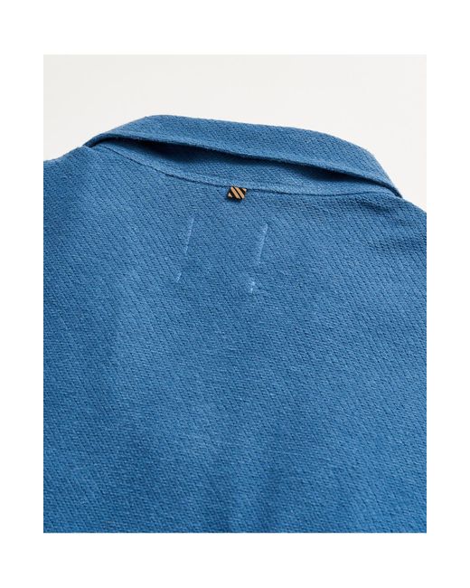 Billy Reid Blue Hemp & Cotton Knit Polo for men