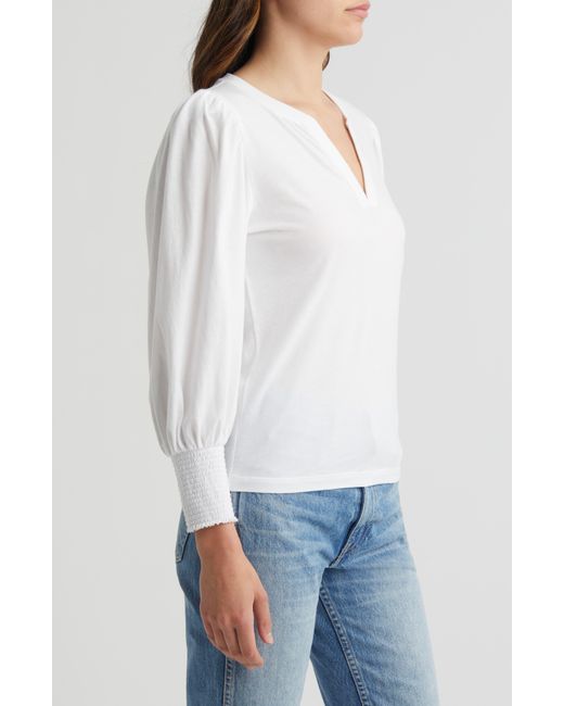 Nation Ltd White Flora Long Sleeve Cotton Peasant T-shirt