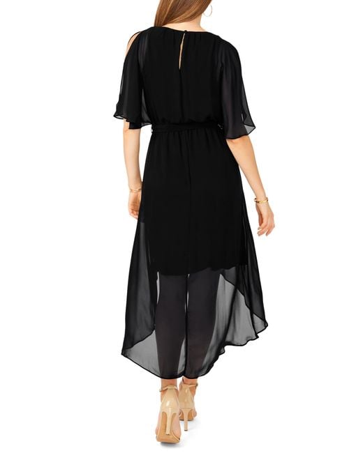 Chaus Black Flutter Sleeve Chiffon High-low Dress