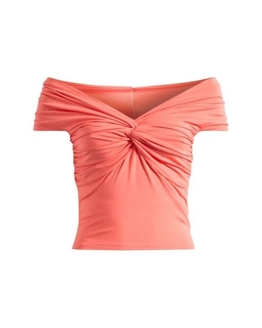 GOOD AMERICAN Pink Off The Shoulder Twist Jersey Crop Top