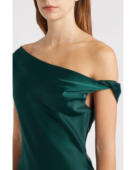Wayf Women's Green Colleen One-Shoulder Drape Satin Gown