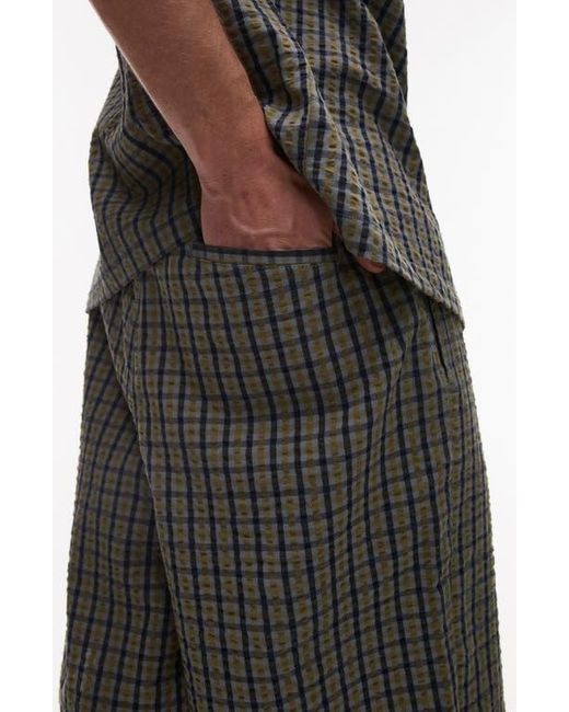 Topman Gray Check Cotton Seersucker Shorts for men