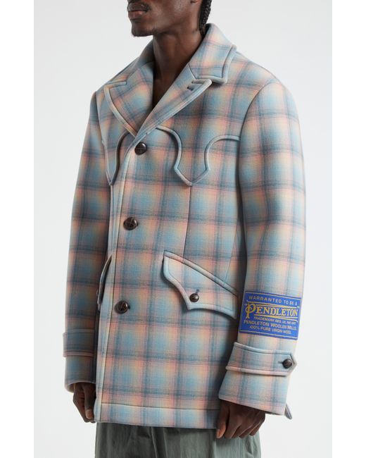 Maison Margiela Blue X Pendleton Décortiqué Check Wool Coat for men