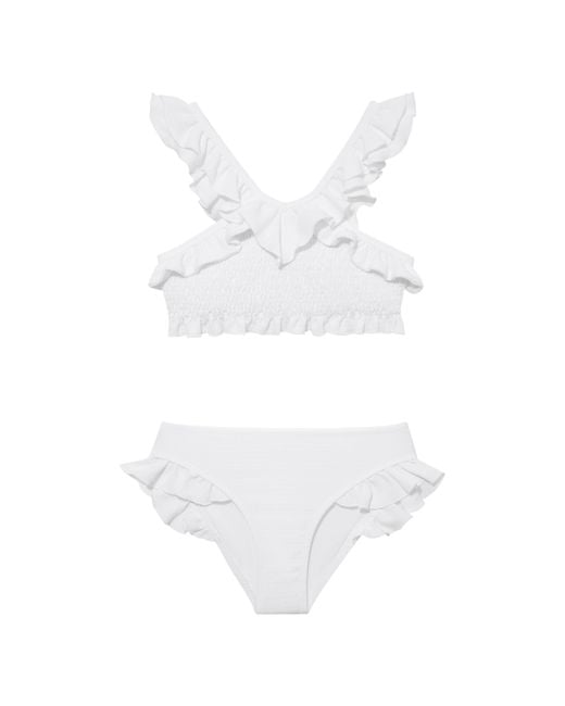 Moeva White Effy Ruffle Strap And Trim Kids Bikini Set