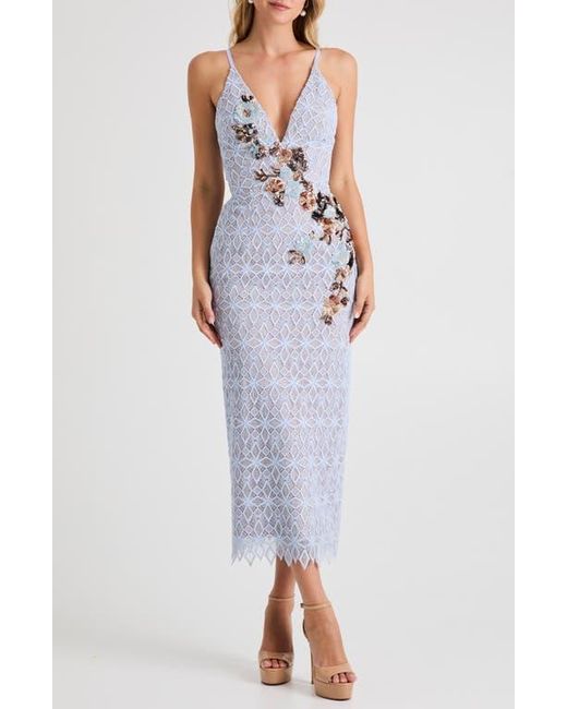 HELSI Blue Martine Floral Appliqué Lace Midi Cocktail Dress