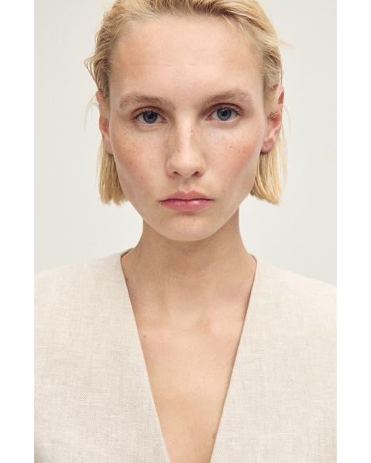 Mango Natural Belted Linen Blazer