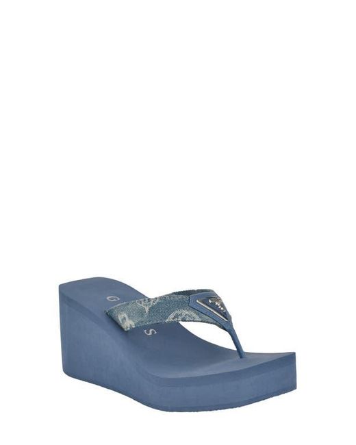Guess Blue Demmey Platform Wedge Flip Flop