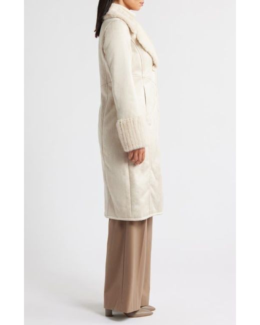 Via Spiga Natural Faux Fur Trim Longline Coat