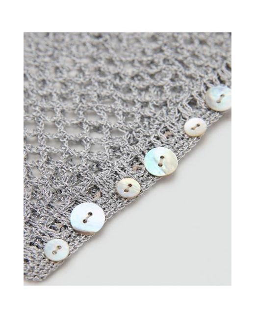 Mango Gray Button Trim Open Stitch Hat