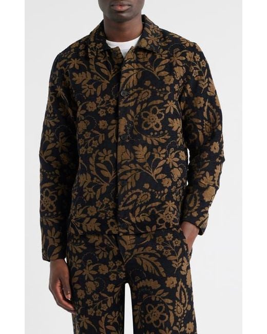 Wax London Brown Iggy Floral Chenille Jacquard Cotton Blend Button-Up Coat for men