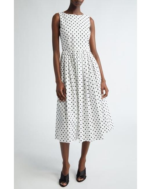 Dolce & Gabbana White Polka Dot Sleeveless Cotton Midi Dress
