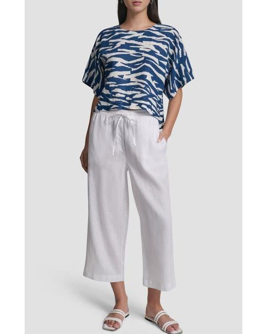DKNY Blue Pattern Boxy Linen Top