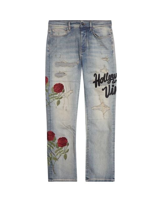 Amiri Gray Floral Embroidered Repaired Jeans for men