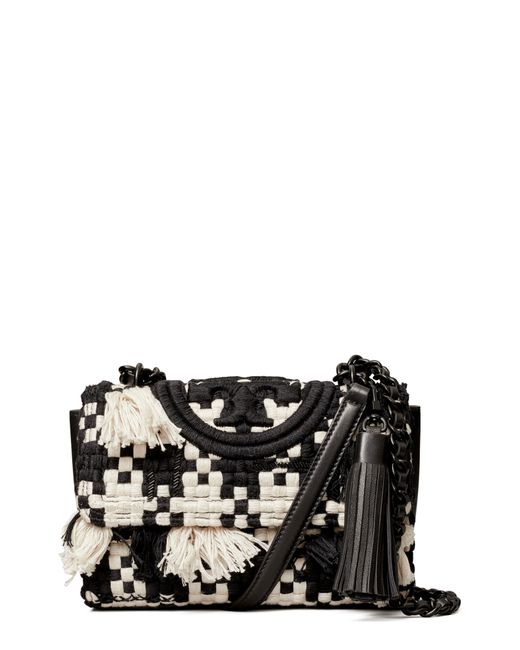 Tory Burch Small Fleming Tweed Convertible Shoulder Bag in Black Lyst