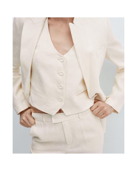 Mango White Linen Suit Vest