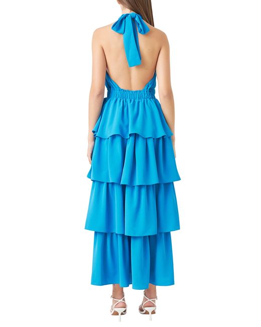 Endless Rose Blue Tiered Halter Maxi Dress