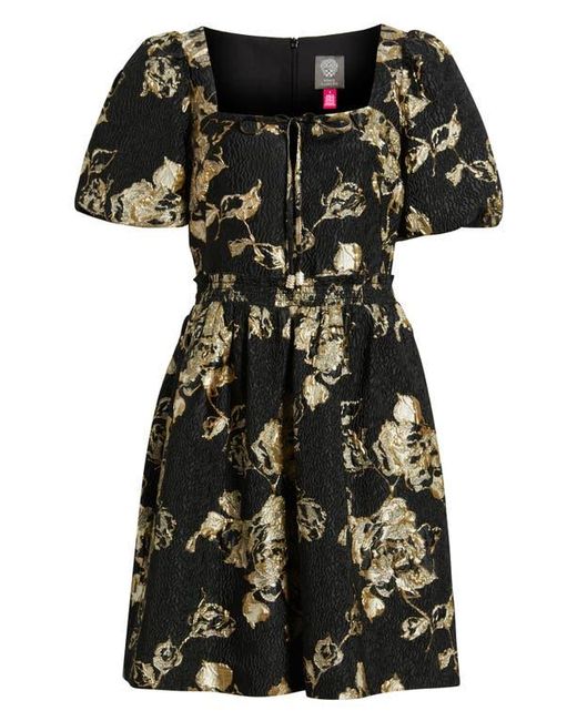 vince camuto black and gold dress Vince Camuto Cap Sleeve Boat Shape Illusion Neck Gown W/ Side Slit Black  Gold