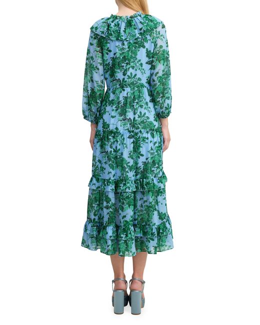 L.K.Bennett Green Eleanor Print Long Sleeve Ruffle Maxi Dress