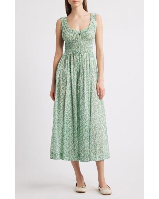 Doen Emmaretta Floral Pleated Voile Maxi Dress in Green | Lyst