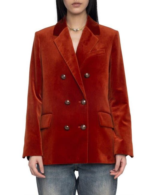 Zadig & Voltaire Red Vaska Double Breasted Velvet Blazer