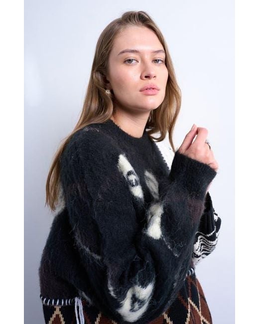 TOPSHOP Black Patchwork Intarsia & Argyle Sweater