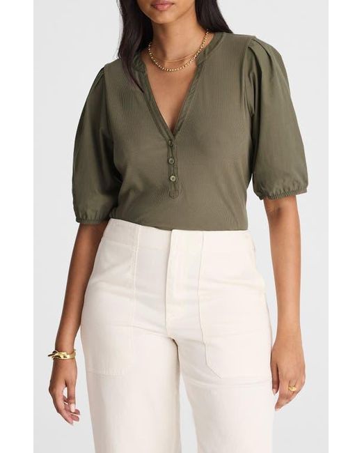 Madewell Green Puff-Sleeve Henley Knit Top