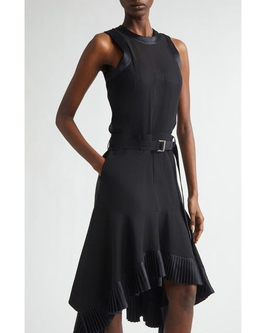 Sacai Suiting X Satin Dress in Black | Lyst