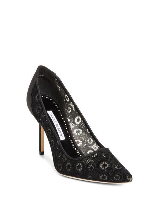 Manolo Blahnik Black Bb Lace Pointed Toe Pump