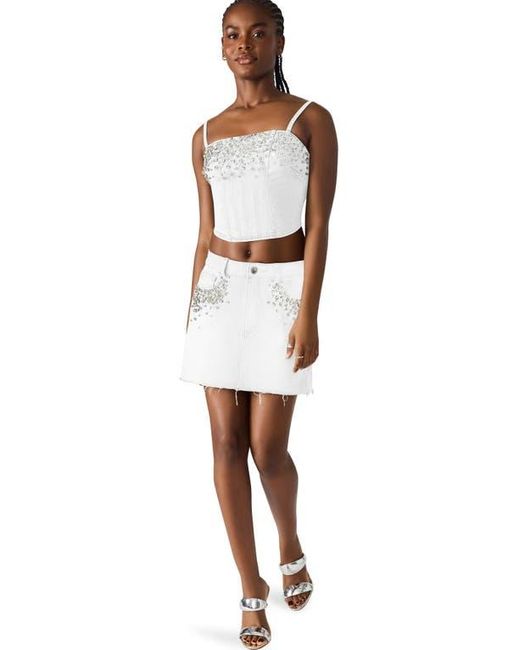 Steve Madden White Eras Rhinestone Denim Crop Top