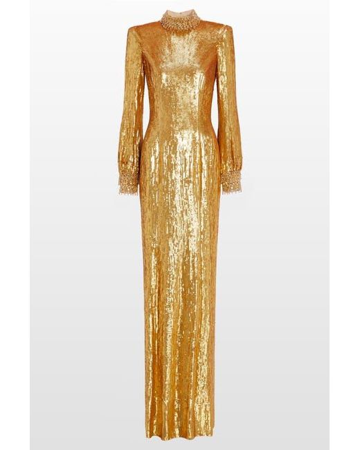 Jenny Packham Metallic Opium Sequin-Embellished High-Neck Gown