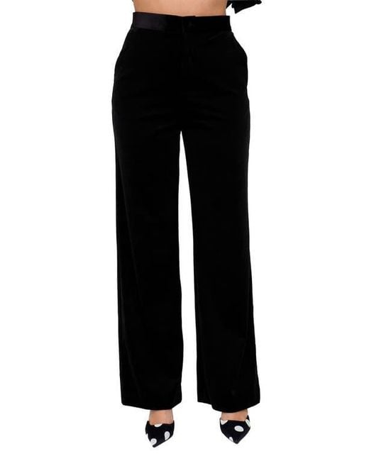 Lily and Lionel London Women's Black Valerie Straight Leg Velvet Trouser