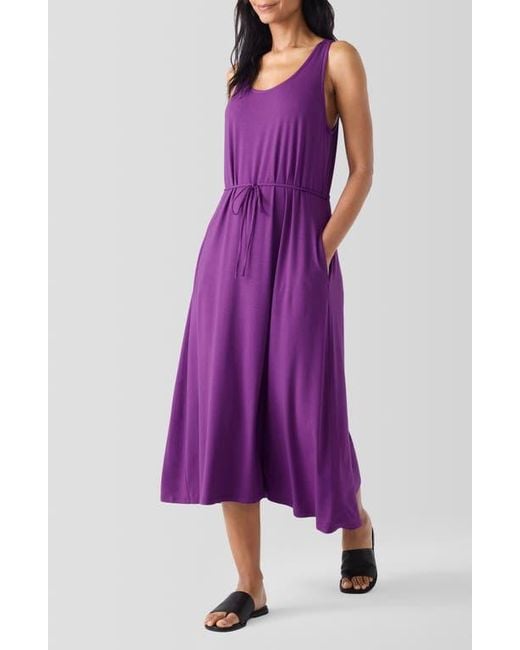 Eileen Fisher Sleeveless Belted Racerback Midi Dress in Purple Lyst
