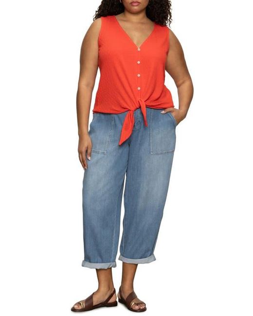 Sanctuary Vacation Textured Tie Front Button-Up Tank