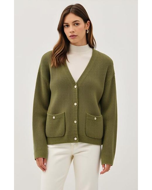 Modenaire Green Ribbed Button Down Cardigan