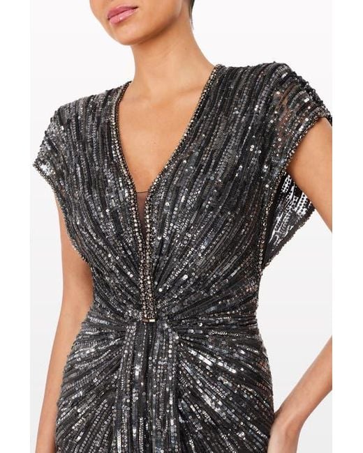Jenny Packham Blue Zola Sequin-Embellished V-Neck Maxi Dress