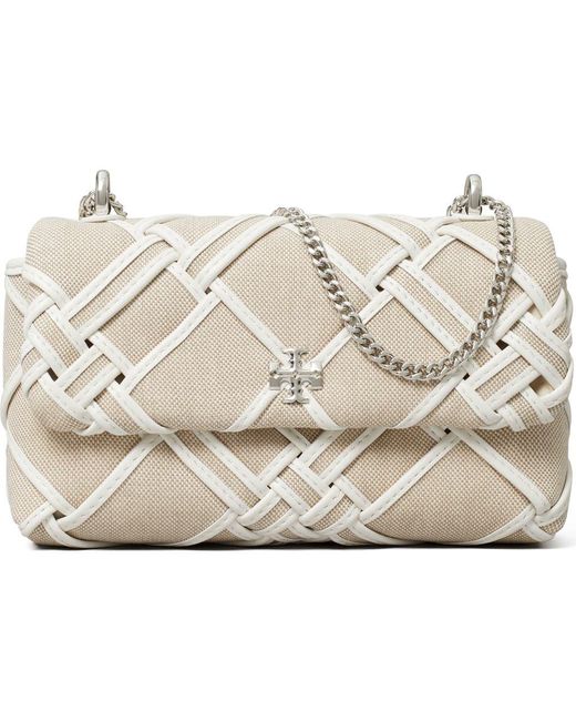 Tory Burch Natural Mini Kira Woven Canvas Convertible Crossbody Bag