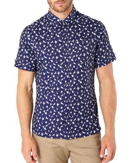 7 Diamonds Blue Kailua Sunrise Print Short Sleeve Button-up Shirt for men