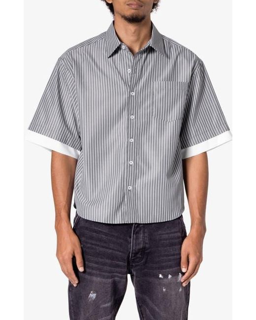 MNML Gray Oversize Stripe Short Sleeve Button-Up Shirt for men