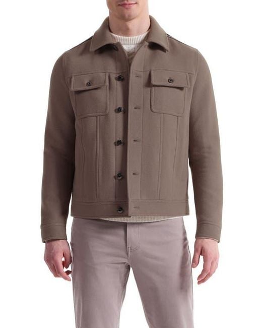 Bugatchi Brown Hybrid Melton & Wool Trucker Jacket for men