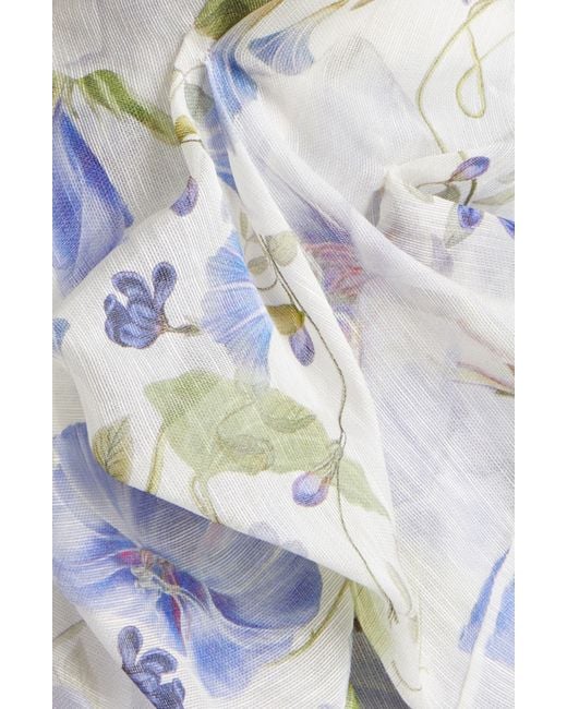 Zimmermann Multicolor Natura Floral Asymmetric Strapless Linen & Silk Dress