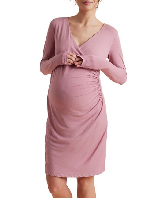 A Pea In The Pod Pink Long Sleeve Faux Wrap Maternity Dress