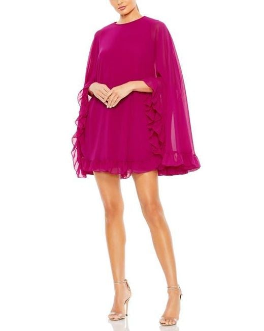 Mac Duggal Pink High Neck Cape Mini Dress With Ruffle Hem